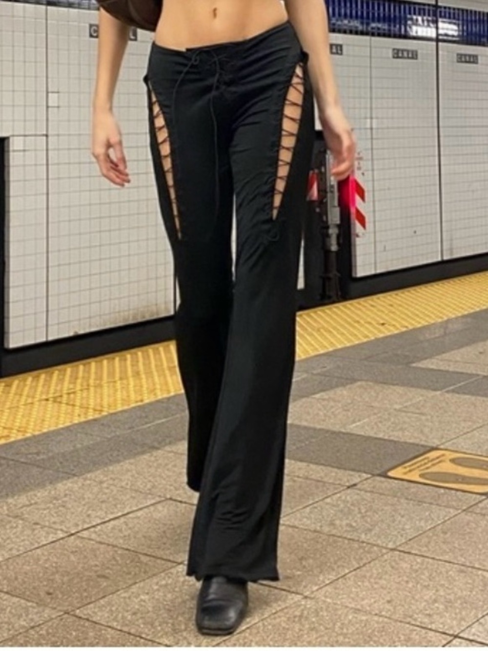I Am Gia Nyx Pants Size Large Lace Up Black NWT